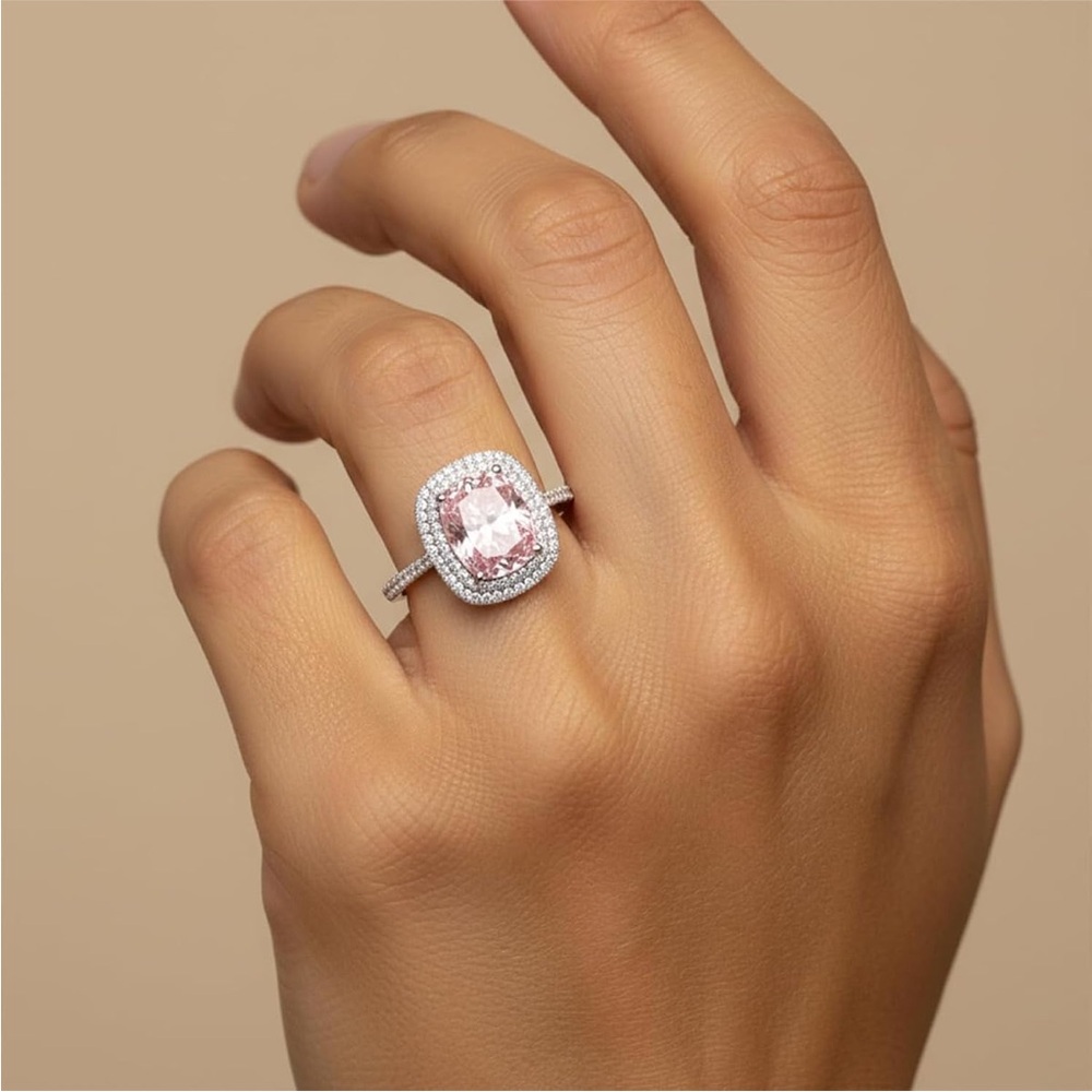 Elegant Pink and Sterling Silver Women's Ring 8 Carat Cocktail Ring Affinny - Picture 4 of 11